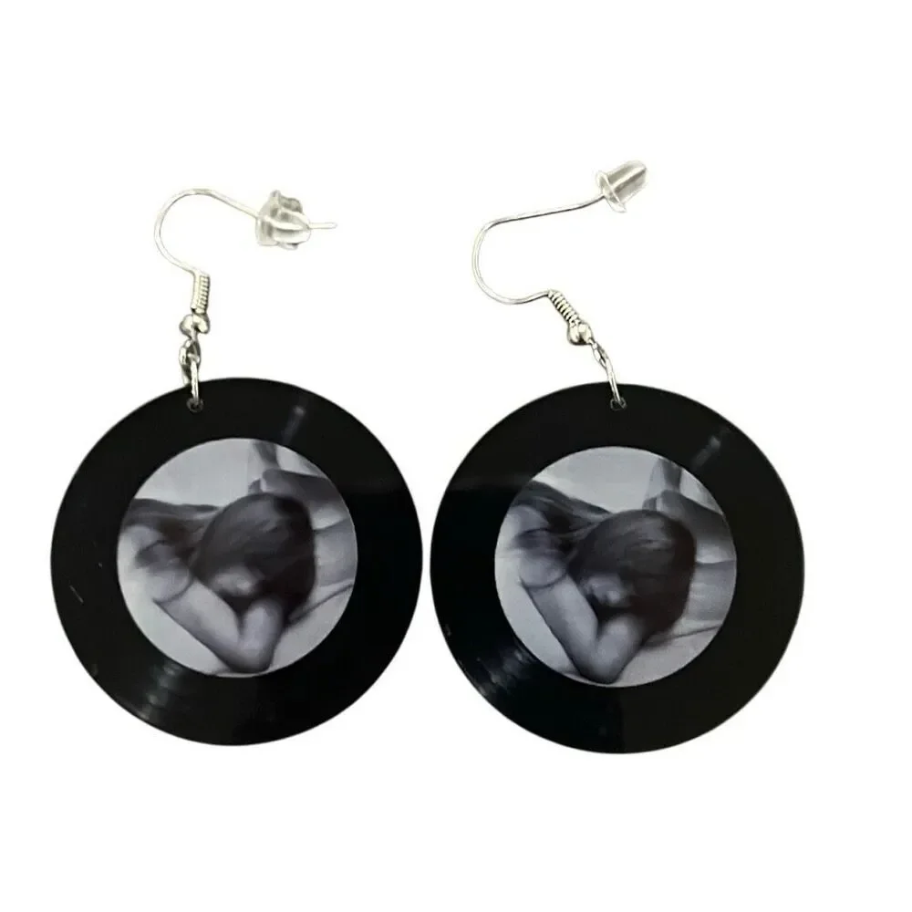Taylor Swift Grey Black Record Fashion Earrings NEW Lightweight Resin